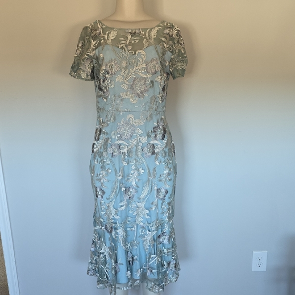 R & M Richards Collection floral emdroidered Slate colored dress-8 - Picture 1 of 9